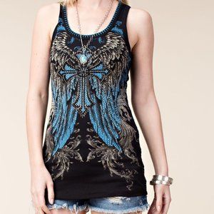 new VOCAL RIBBED TANK TOP MOTO SM-XL EMBELLISHED (4 colors) rocker harley biker